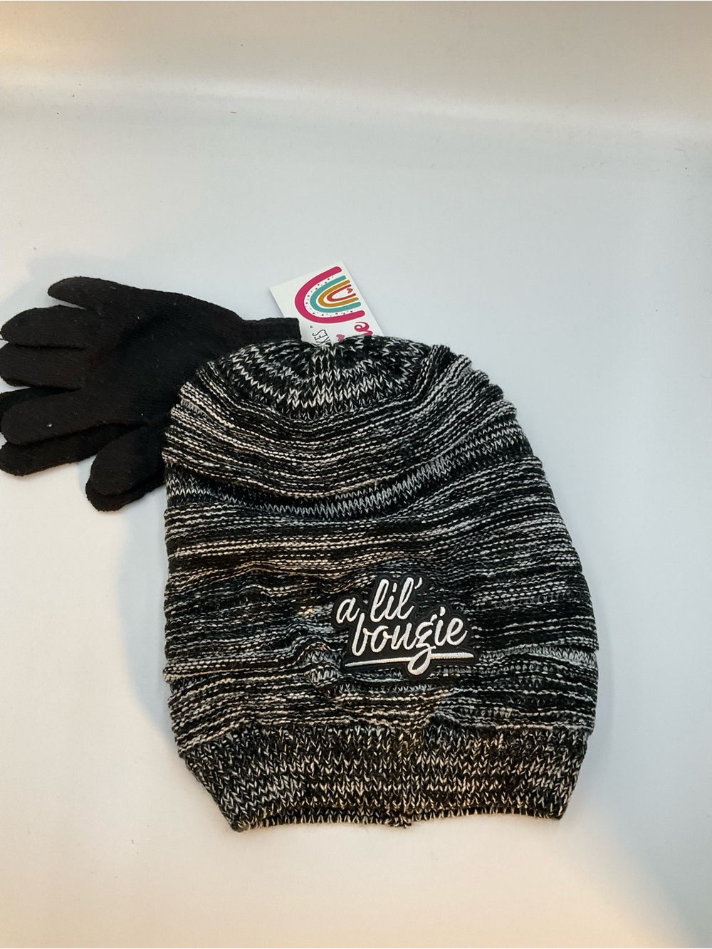 a.lil' bougie Black Marled Knit Beanie for Kids